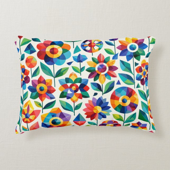Färgrik geometrisk blommig mönster Retro Modern Bl Prydnadskudde (Framsidan)