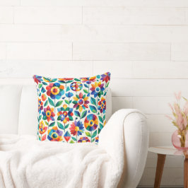 Färgrik geometrisk blommönster Retro Modern Blu Kudde