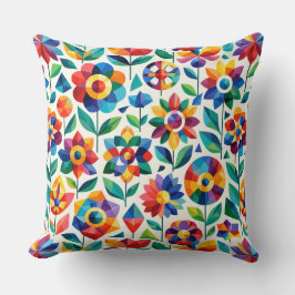 Färgrik geometrisk blommönster Retro Modern Blu Kudde