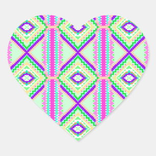 Färgrik geometrisk boho-mönster hjärtformat klistermärke