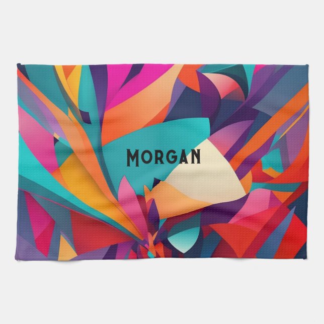 Färgrik geometrisk design, namn eller monogram kökshandduk (Horisontell)