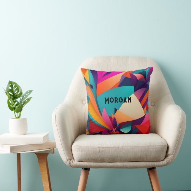 Färgrik geometrisk design, namn eller monogram kudde (Stol)
