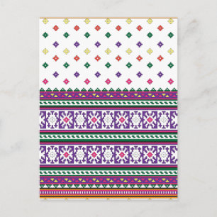 Färgrik geometrisk folkkonst design med blommor vykort