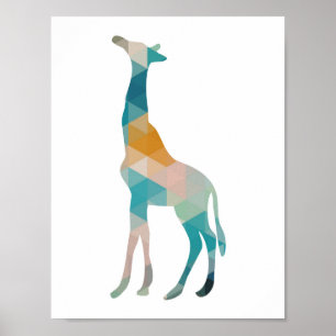 Färgrik geometrisk giraffsiluett poster