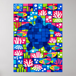 Färgrik geometrisk havssköldpaddsmozaik poster