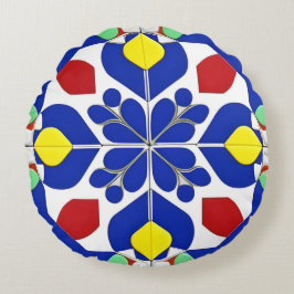 Färgrik geometrisk inspirerad blommig mönster rund kudde