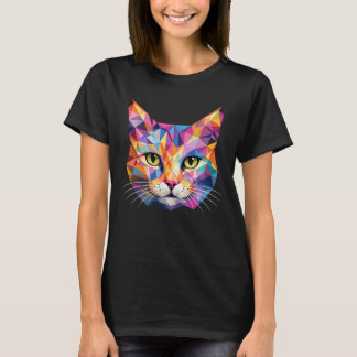 Färgrik geometrisk kattansikte Låg poly triangel k T Shirt