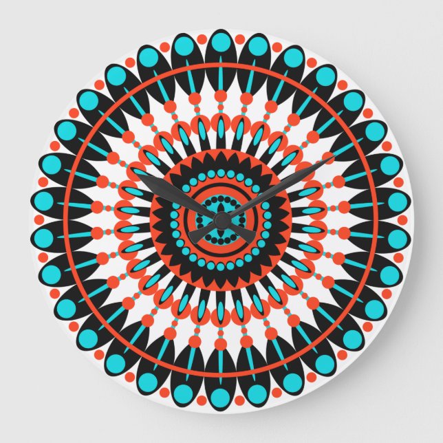 Färgrik geometrisk mandala-konst-46456 stor klocka (Framsida)