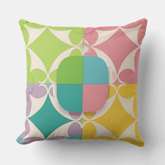Färgrik geometrisk mönster kudde (Framsida)