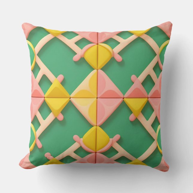 Färgrik geometrisk mönster kudde (Framsida)