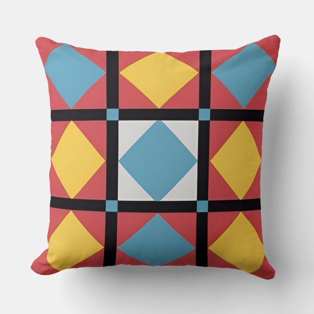 Färgrik geometrisk mönster med abstrakta former kudde (Framsida)