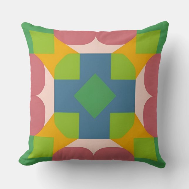 Färgrik geometrisk mönster med livfulla former kudde (Framsida)