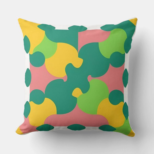 Färgrik geometrisk mönster med livfulla former kudde (Framsida)