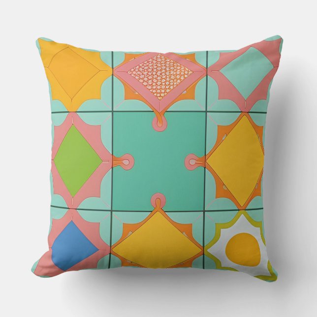 Färgrik geometrisk mönster med livfulla former kudde (Framsida)