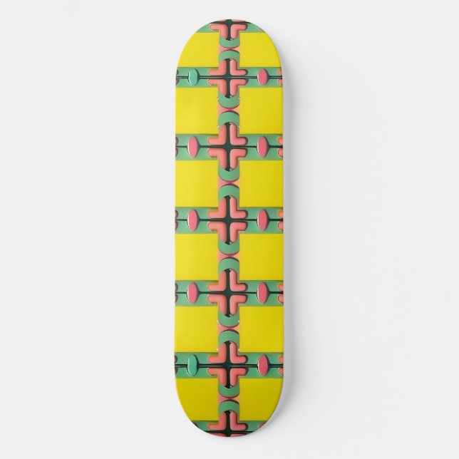 Färgrik geometrisk mönster med symmetrisk design mini skateboard bräda 18,5 cm (Framsida)
