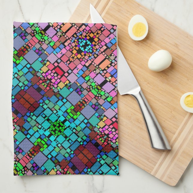 Färgrik geometrisk mosaikfilt kökshandduk (Vikt i Fjärdedel)