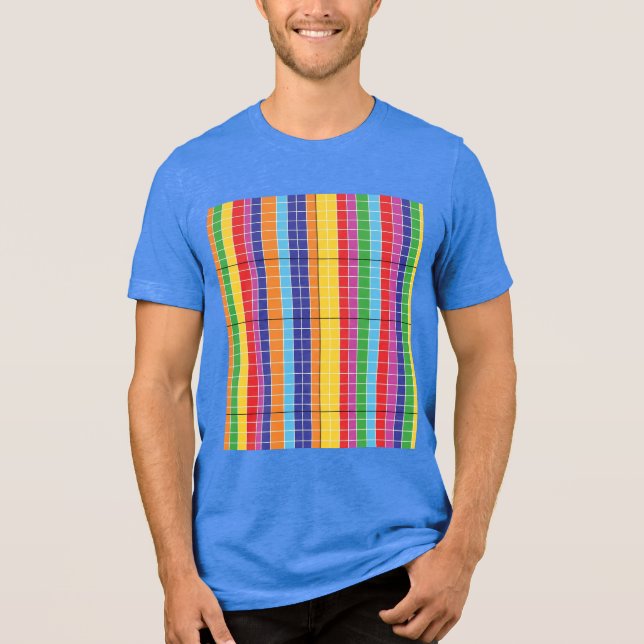 Färgrik geometrisk regnbågsrutig mönster T-shirt | (Framsida)