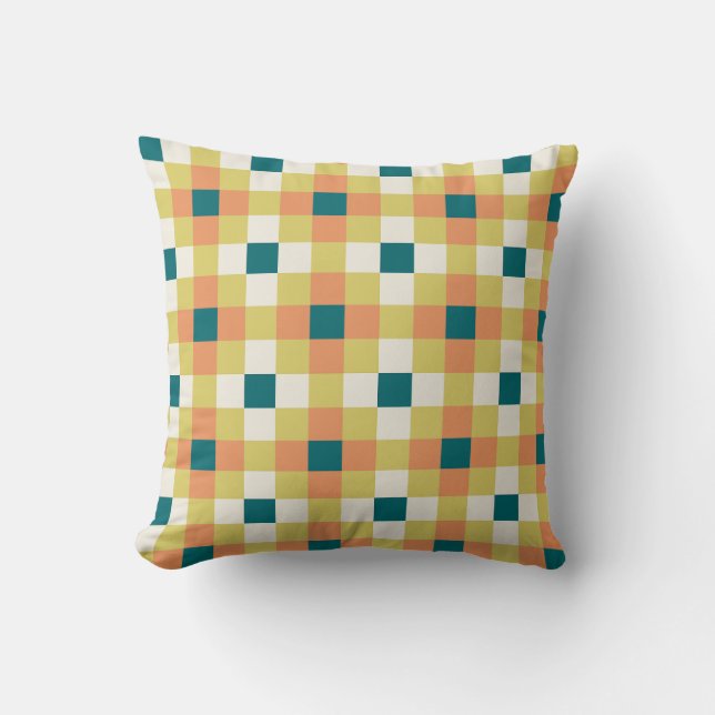 Färgrik geometrisk rutnätsmönster med retro palett kudde (Framsida)