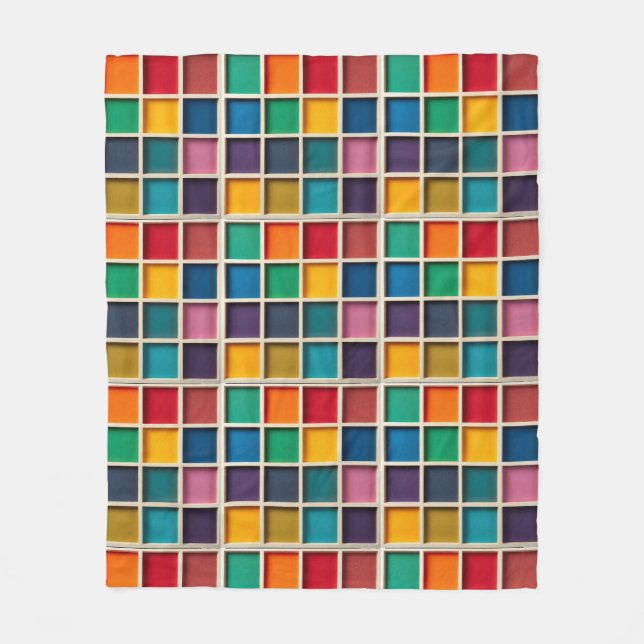 Färgrik geometrisk rutpanel fleecefilt (Framsidan)
