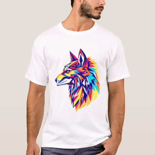 Färgrik Geometrisk Varg T-Shirt (Framsida)