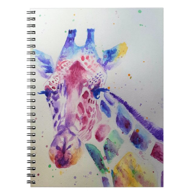 Färgrik Giraff Djur Vattenfärg Konst Design Anteckningsbok (Framsidan)