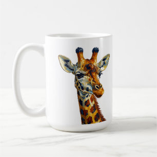 Färgrik giraffporträtt oljemålning konst kaffemugg