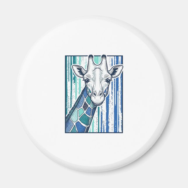 Färgrik giraffporträtt Vintage gravyr vektor Magnet (Framsidan)