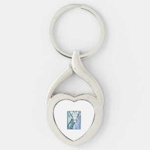 Färgrik Giraffporträtt Vintage Gravyr Vektor Twisted Heart Silverfärgad Nyckelring