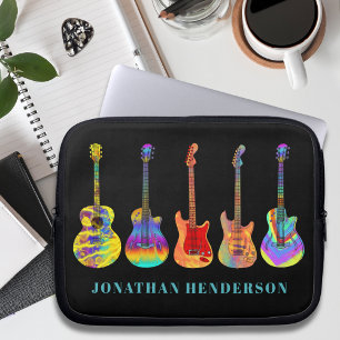 Färgrik gitarrdesign på svart med namn laptop fodral