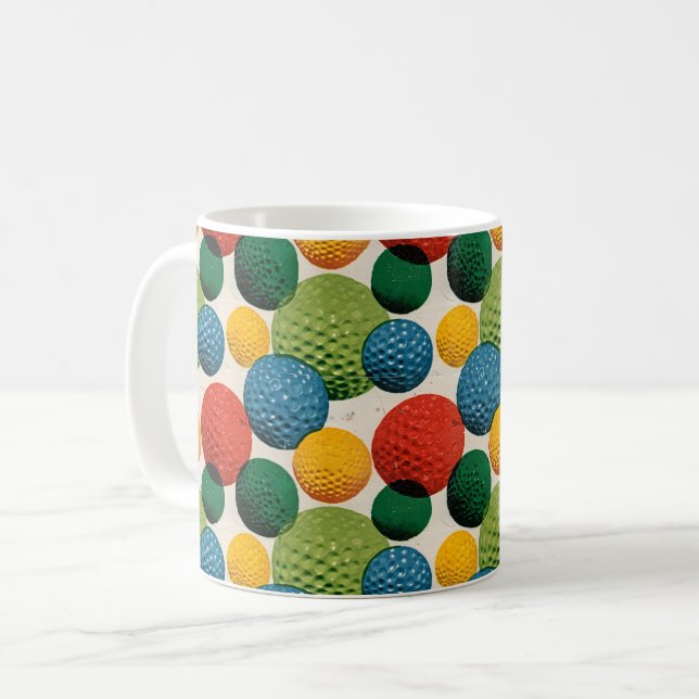 Färgrik golfbollsdesign kaffemugg (Framsida vänster)