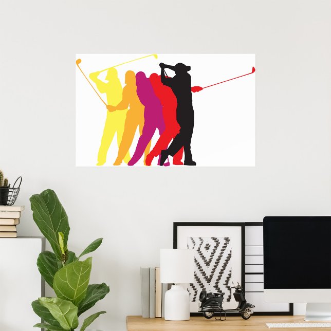 Färgrik golfswing Siluett Golfare Kontur Poster (Skapare uppladdad)