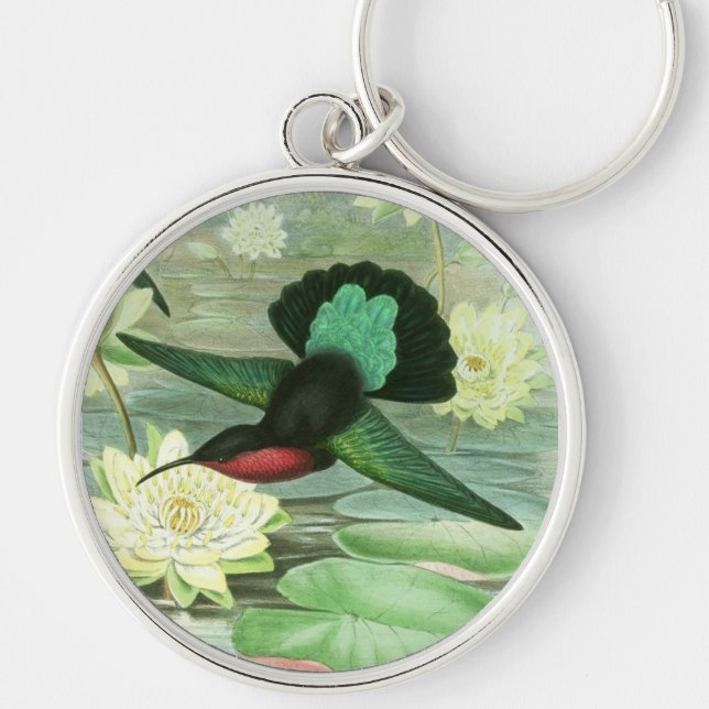 Färgrik Gould Hummingbirdnyckelring Keychain Rund Silverfärgad Nyckelring (Framsidan)
