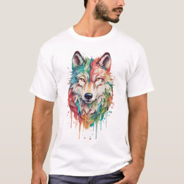 Färgrik Graffiti-Målning Av En Vargporträtt T Shirt