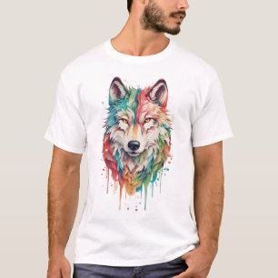 Färgrik Graffiti-Målning Av En Vargporträtt T Shirt