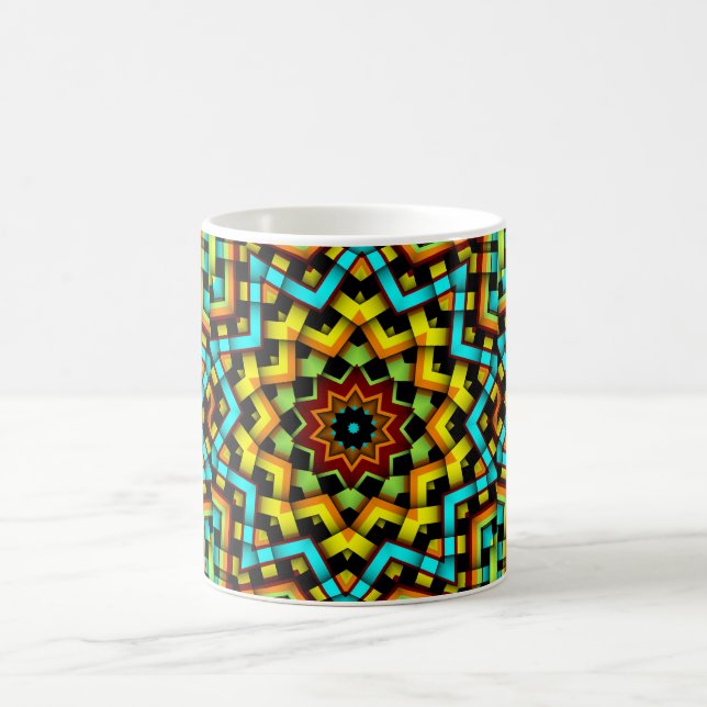 Färgrik Grafisk Geometrisk Blå Gul Stjärna Kaffe Kaffemugg (Center)