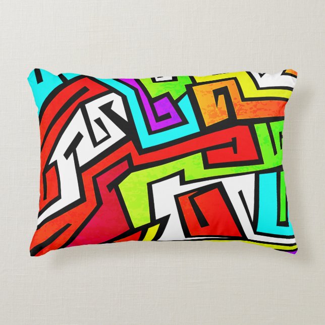 Färgrik grafittiillustration prydnadskudde (Framsidan)