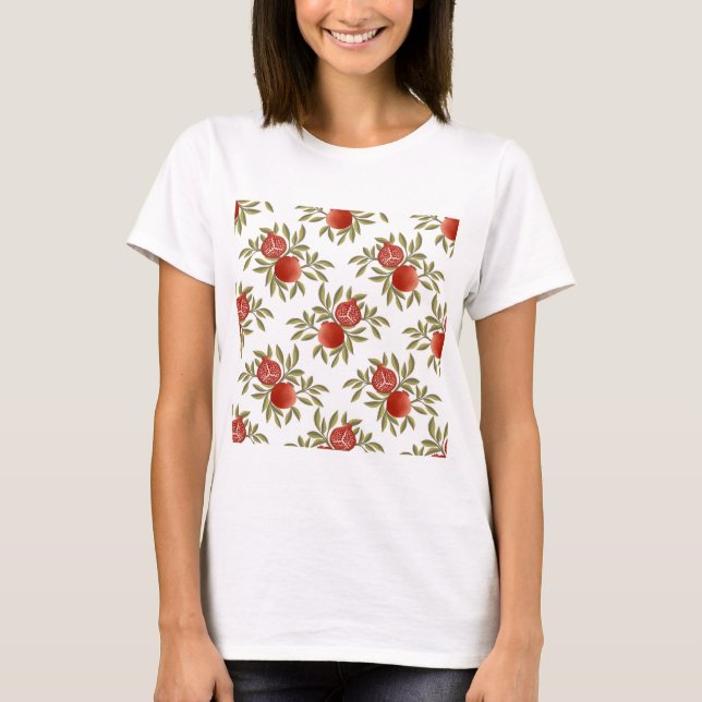 Färgrik granatäppelmönstrad t-shirt – Röd frukt (Framsida)