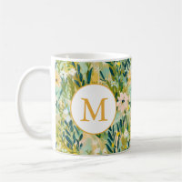 Färgrik Grön Blomma Akvarell Mönster Monogram