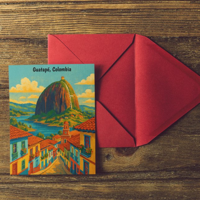 Färgrik Guatape El Penol Rock Colombia  Vykort (Colorful Guatape El Penol Rock Colombia Postcard)