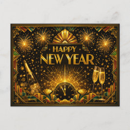 Färgrik guld Art Deco Gott nytt år Helg Vykort