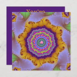 Färgrik guld- och lila fraktal födelsedagsfirande inbjudningar