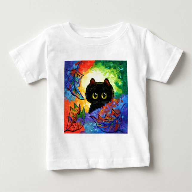 Färgrik gullig svart katthöst löv Creationarts T Shirt (Framsida)