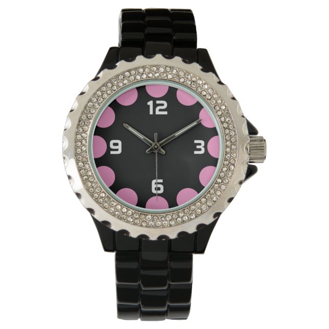 Färgrik halvmåne - Rosa på svart Armbandsur (Framsida)