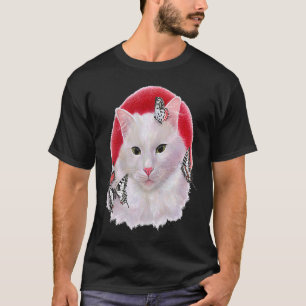 Färgrik Handmålad Kattporträtt Med Bakdel T Shirt
