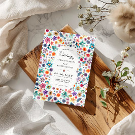 Färgrik Handmålad Trädgård med Vilda Blommor Bröll Inbjudningar