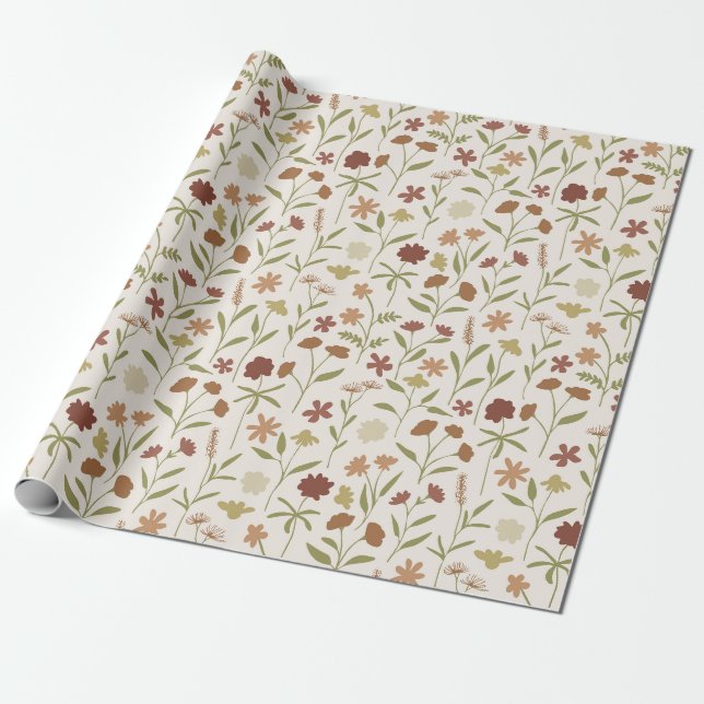 Färgrik handritad skogsblomma presentpapper (Utrullad)