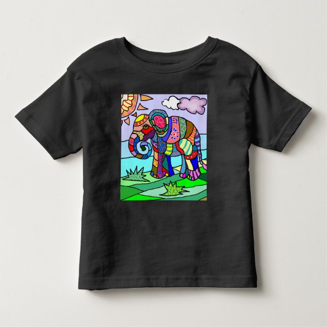 Färgrik härlig konstnärlig elefantmålning tee (Framsida)