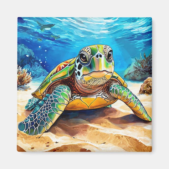 Färgrik havssköldpadda magnet (Framsidan)
