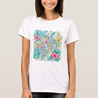 FÄRGRIK HAVSSKÖLDPADDA MED VACKRA TROPISKA BLOMMOR T SHIRT
