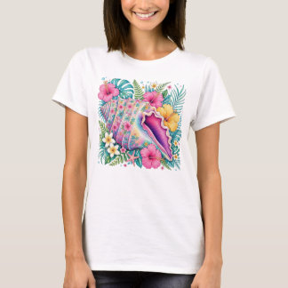 FÄRGRIK HAVSSKÖLDPADDA MED VACKRA TROPISKA BLOMMOR T SHIRT